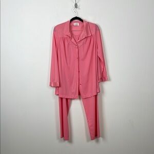 Vintage Vanity Fair Women's M 2 Piece Satin Button Down Pink Pajama Pant Set